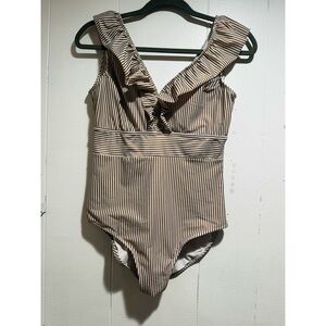 aava Brown and White One-Piece Swimsuit with Sweetheart Neckline